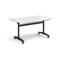 Rectangular deluxe fliptop meeting table with black frame 1400mm x 800mm - white