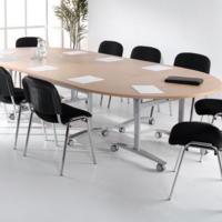 Rectangular deluxe fliptop meeting table with silver frame 1400mm x 800mm - beech