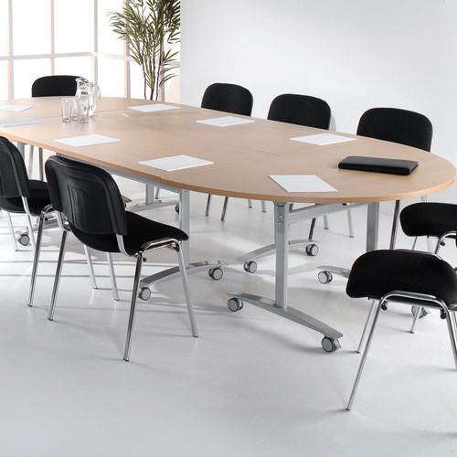 Rectangular deluxe fliptop meeting table with silver frame 1400mm x 800mm - oak