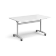Rectangular deluxe fliptop meeting table with silver frame 1400mm x 800mm - white