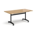 Rectangular deluxe fliptop meeting table with black frame 1600mm x 800mm - oak