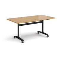 Rectangular deluxe fliptop meeting table with black frame 1600mm x 800mm - oak