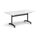 Rectangular deluxe fliptop meeting table with black frame 1600mm x 800mm - white