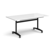 Rectangular deluxe fliptop meeting table with black frame 1600mm x 800mm - white