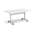 Rectangular deluxe fliptop meeting table with silver frame 1600mm x 800mm - white