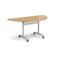 Semi circular deluxe fliptop meeting table with silver frame 1600mm x 800mm - oak