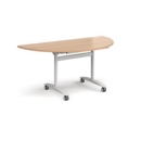 Semi circular deluxe fliptop meeting table with white frame 1600mm x 800mm - beech