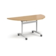 Semi circular deluxe fliptop meeting table with white frame 1600mm x 800mm - oak