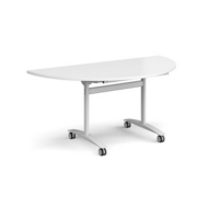 Semi circular deluxe fliptop meeting table with white frame 1600mm x 800mm - white