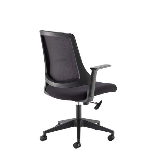 Duffy black mesh back operator chair with black fabric seat and black base
