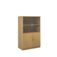 Deluxe combination unit with glass upper doors 1600mm high with 3 shelves - oak
