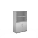 Deluxe combination unit with glass upper doors 1600mm high with 3 shelves - white