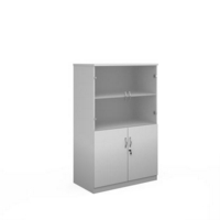 Deluxe combination unit with glass upper doors 1600mm high with 3 shelves - white