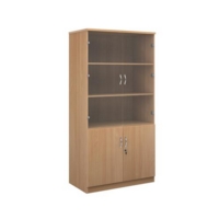 Deluxe combination unit with glass upper doors 2000mm high with 4 shelves - beech