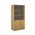 Deluxe combination unit with glass upper doors 2000mm high with 4 shelves - oak