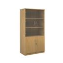 Deluxe combination unit with glass upper doors 2000mm high with 4 shelves - oak
