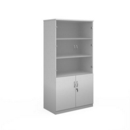 Deluxe combination unit with glass upper doors 2000mm high with 4 shelves - white