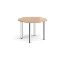 Circular chrome radial leg meeting table 1000mm - beech