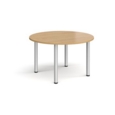 Circular silver radial leg meeting table 1200mm - oak