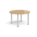 Circular silver radial leg meeting table 1200mm - oak