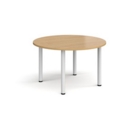 Circular white radial leg meeting table 1200mm - oak