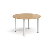 Circular white radial leg meeting table 1200mm - oak