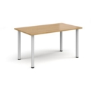 Rectangular white radial leg meeting table 1400mm x 800mm - oak