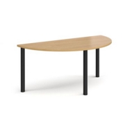 Semi circular black radial leg meeting table 1600mm x 800mm - oak