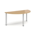 Semi circular silver radial leg meeting table 1600mm x 800mm - oak