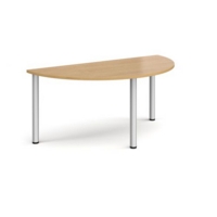 Semi circular silver radial leg meeting table 1600mm x 800mm - oak