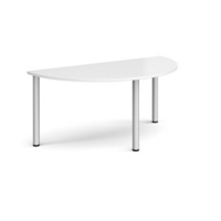 Semi circular silver radial leg meeting table 1600mm x 800mm - white