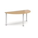 Semi circular white radial leg meeting table 1600mm x 800mm - oak