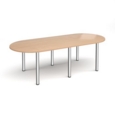 Radial end meeting table 2400mm x 1000mm with 6 chrome radial legs - beech