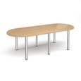Radial end meeting table 2400mm x 1000mm with 6 chrome radial legs - oak