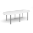 Radial end meeting table 2400mm x 1000mm with 6 chrome radial legs - white