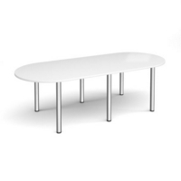 Radial end meeting table 2400mm x 1000mm with 6 chrome radial legs - white