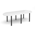 Radial end meeting table 2400mm x 1000mm with 6 black radial legs - white