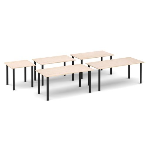 Radial end meeting table 2400mm x 1000mm with 6 silver radial legs - beech