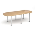 Radial end meeting table 2400mm x 1000mm with 6 silver radial legs - oak