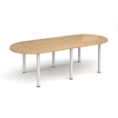 Radial end meeting table 2400mm x 1000mm with 6 white radial legs - oak