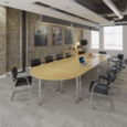 Rectangular white radial leg meeting table 800mm x 800mm - oak