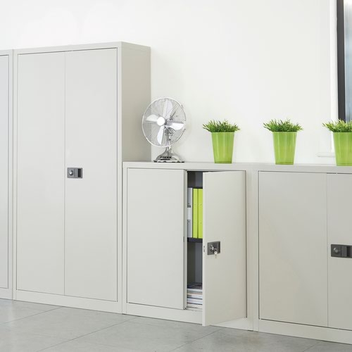Steel contract cupboard with 1 shelf 1000mm high - goose grey