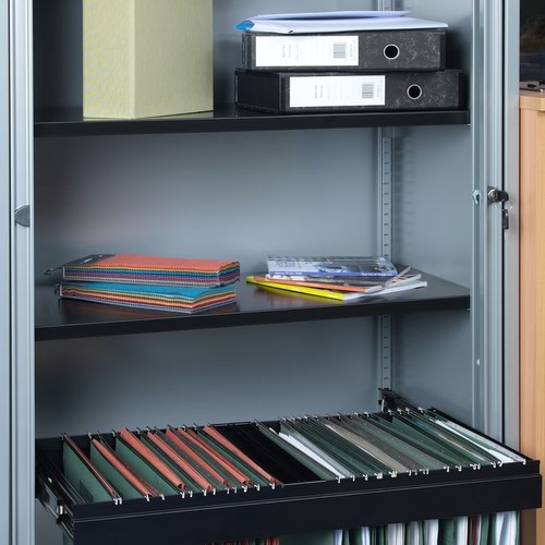 Bisley systems storage medium tambour cupboard 1570mm high - red