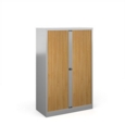 Bisley systems storage medium tambour cupboard 1570mm high - silver with beech doors
