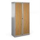 Bisley systems storage high tambour cupboard 1970mm high - silver with beech doors