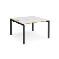 Adapt back to back desks 1200mm x 1200mm - black frame and white top with oak edging