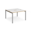 Adapt back to back desks 1200mm x 1200mm - silver frame and white top with oak edging