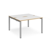 Adapt back to back desks 1200mm x 1200mm - silver frame and white top with oak edging