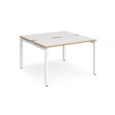 Adapt back to back desks 1200mm x 1200mm - white frame and white top with oak edging