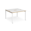 Adapt back to back desks 1200mm x 1200mm - white frame and white top with oak edging
